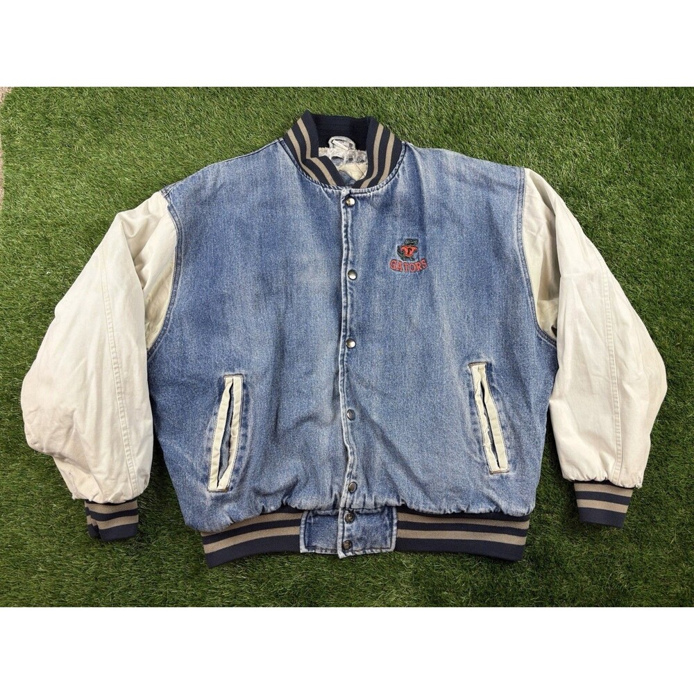 Vintage 90s Florida Gators Denim Varsity Jacket XL Distressed